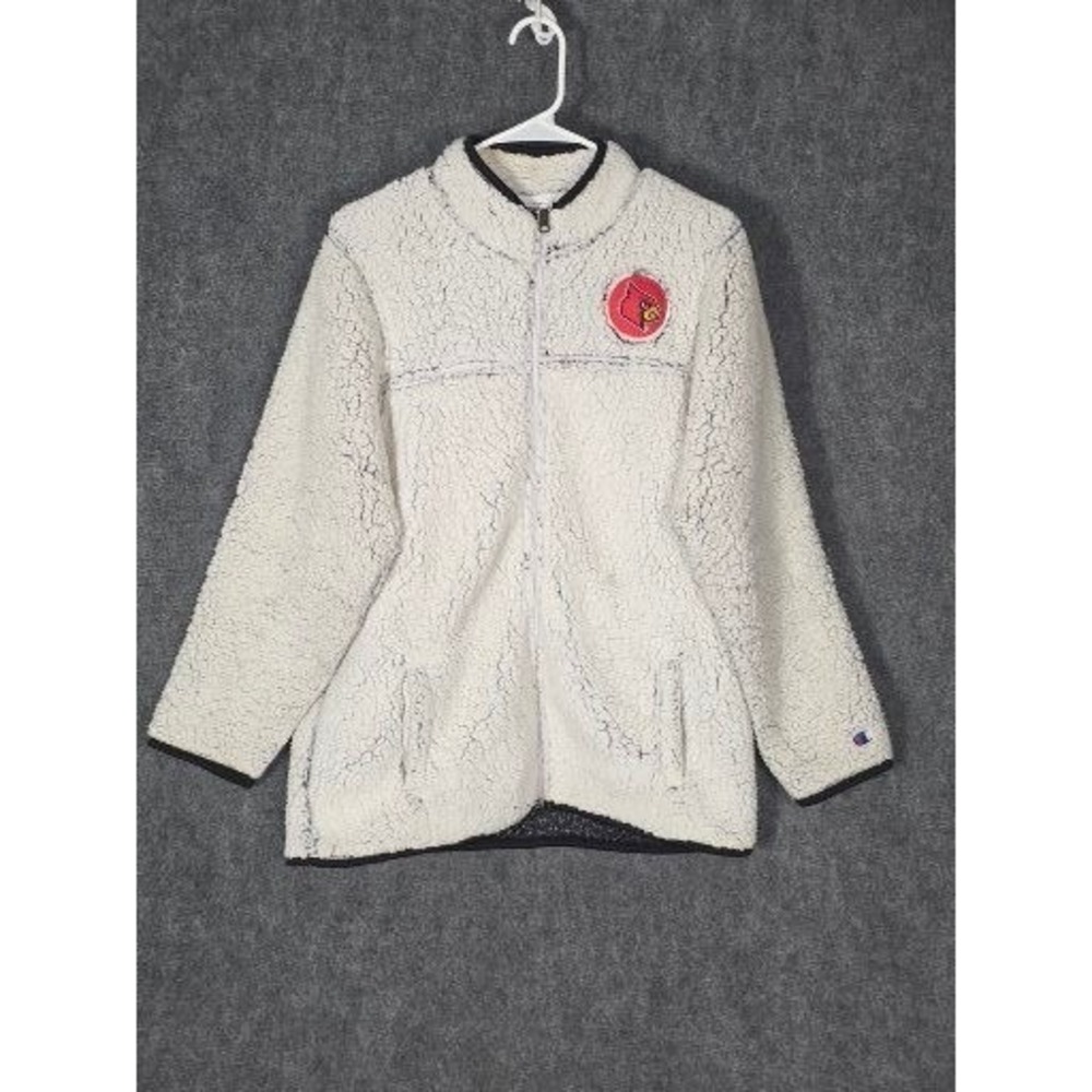 Champion Louisville Cardinals Sherpa Fleece Jacket Medium Cream Full Zip NCAA M